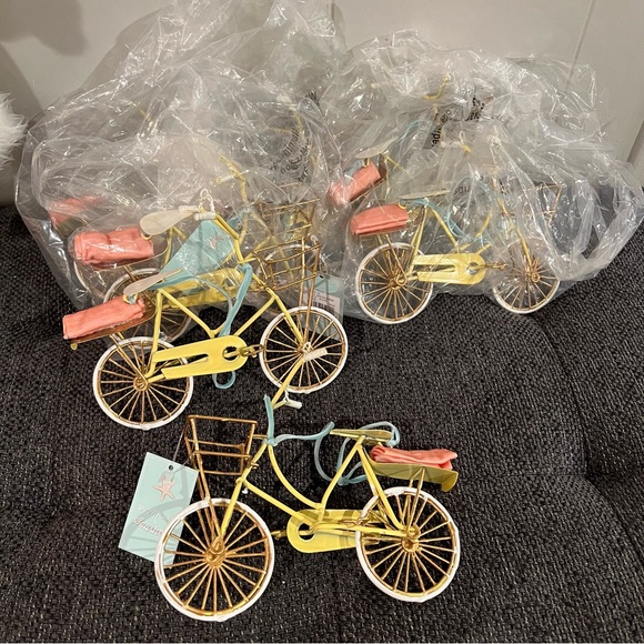 Christmas Ornament Yellow White Metal Bicycle 4.5" x 7" Vintage Bike - Picture 3 of 6